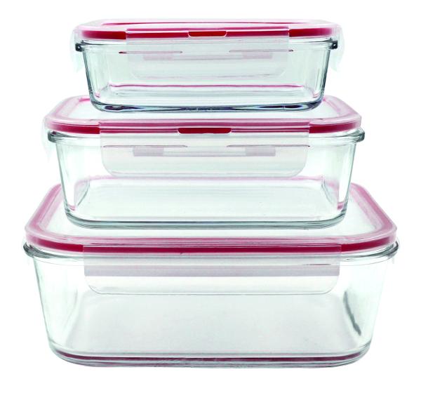 3er Set Frischhaltedosen aus Glas mit Deckel